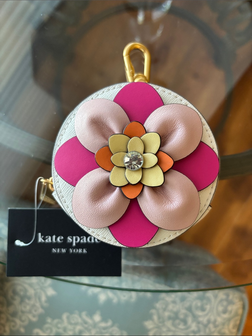 NWT kate spade cream, pink & fuchsia floral round coin pouch